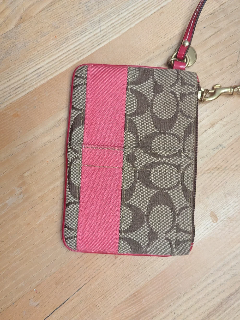 Coach Signature Canvas Wristlet in Brown and Pink